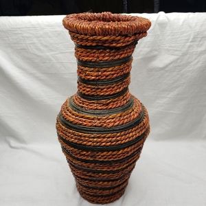 Boho Woven Vase Metal Base 12.5" Tall